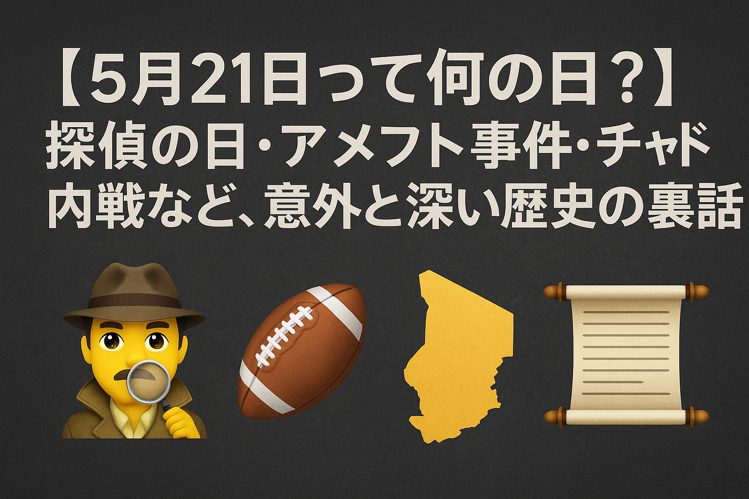 【5月21日って何の日?】探偵の日・アメフト事件・チャド内戦など、意外と深い歴史の裏話🕵️♂️📜