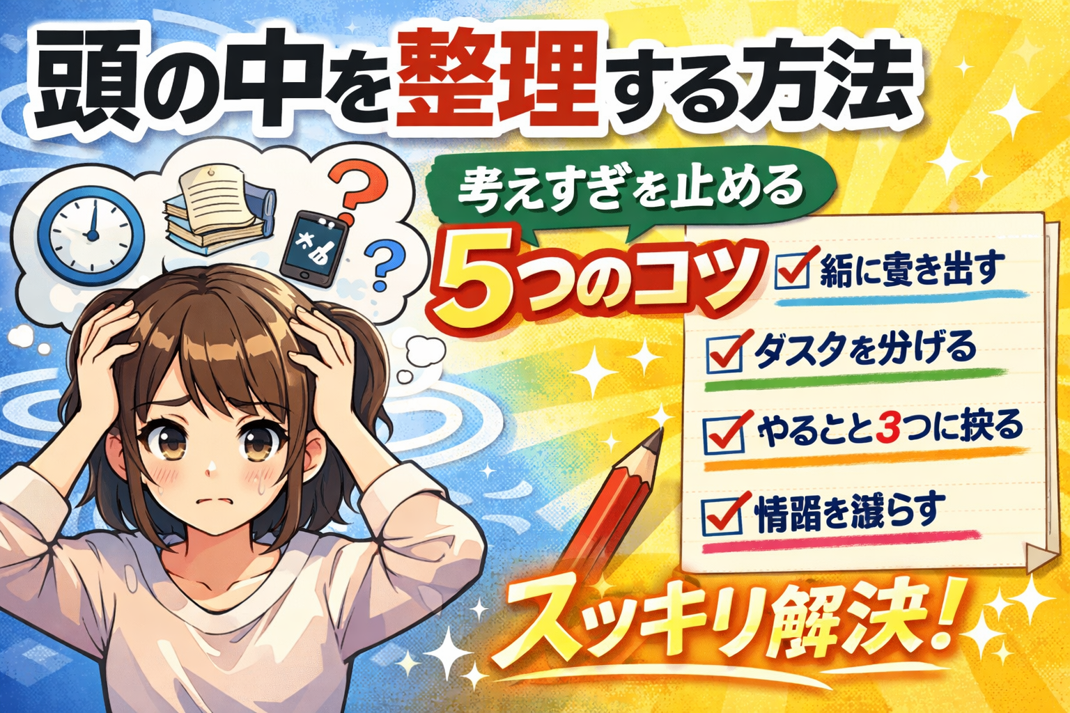 頭の中を整理する方法｜考えすぎを止める5つのコツ