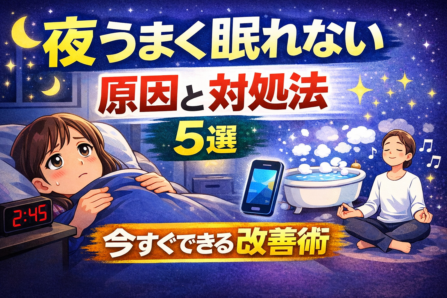 夜うまく眠れない原因と対処法5選|今すぐできる改善術
