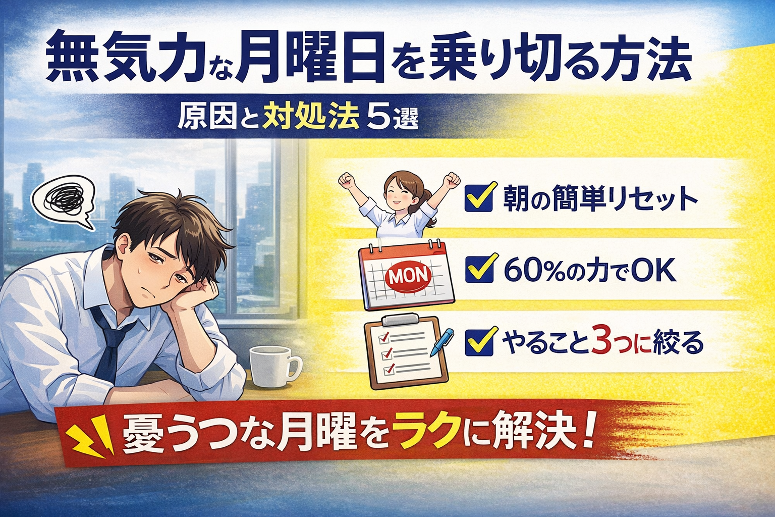 無気力な月曜日を乗り切る方法｜原因と即効対処5選