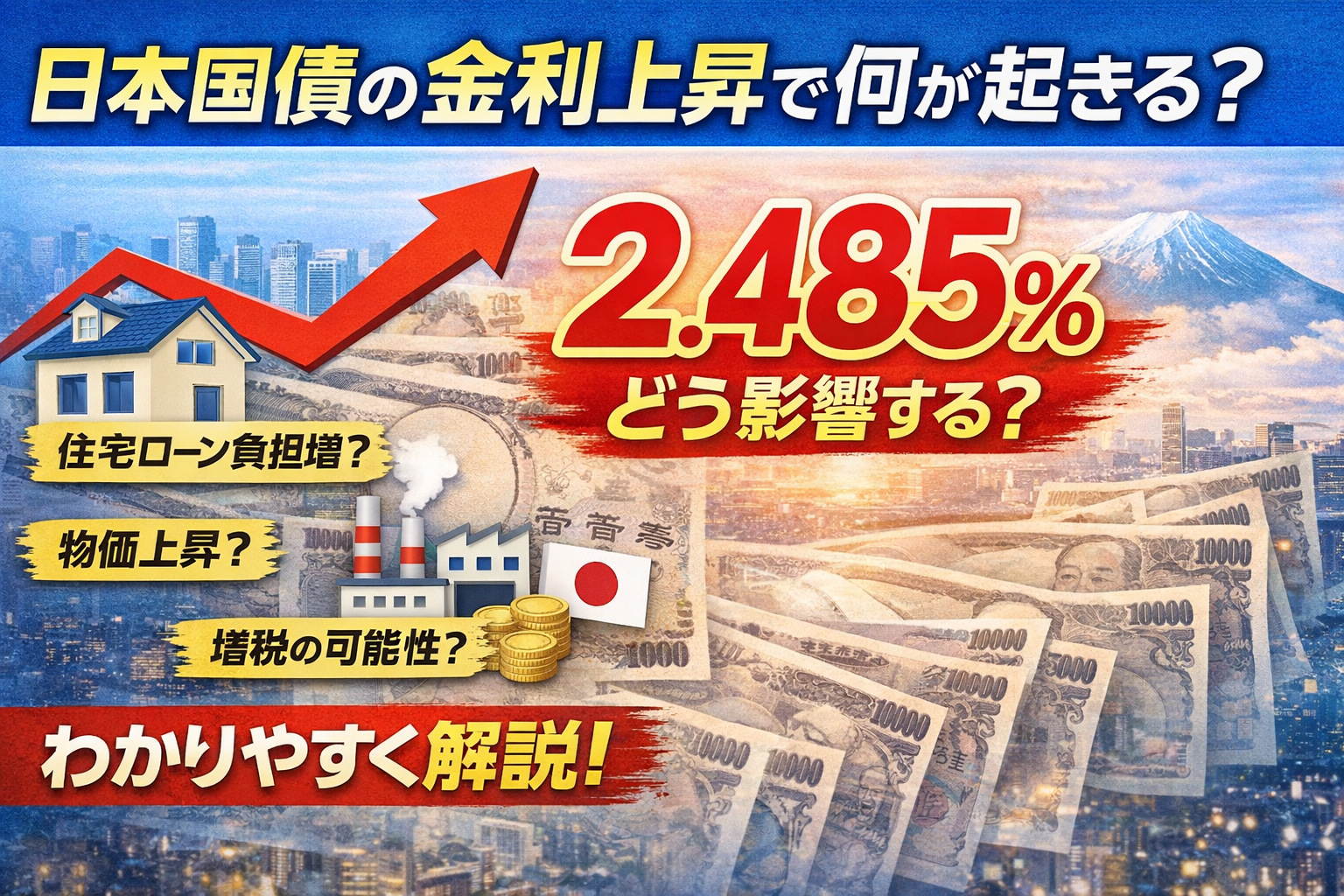 日本国債の金利上昇で何が起きる?2.485%の影響を解説